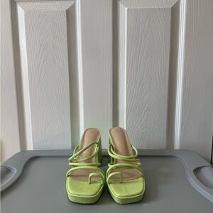 Amazon Lime Green Strappy Square-Toe Heels